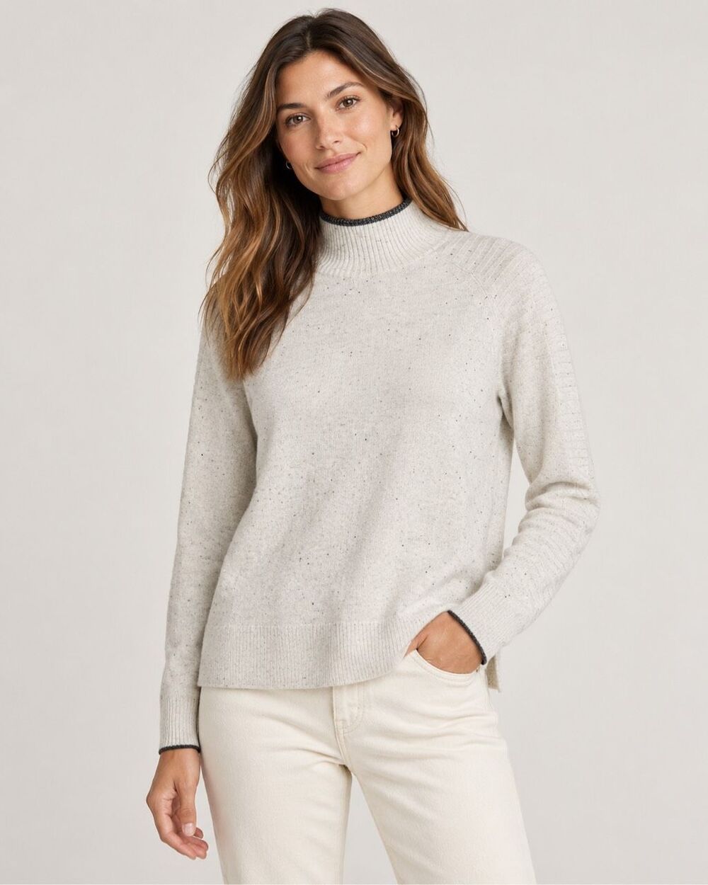 Smartwool Edgewood Merino Wool Mock Neck Sweater Natural Donegal NWT S